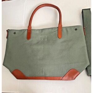 Mark And Graham CANVAS AND LEATHER TRAVEL TOTE Green  - Mono Removed Small